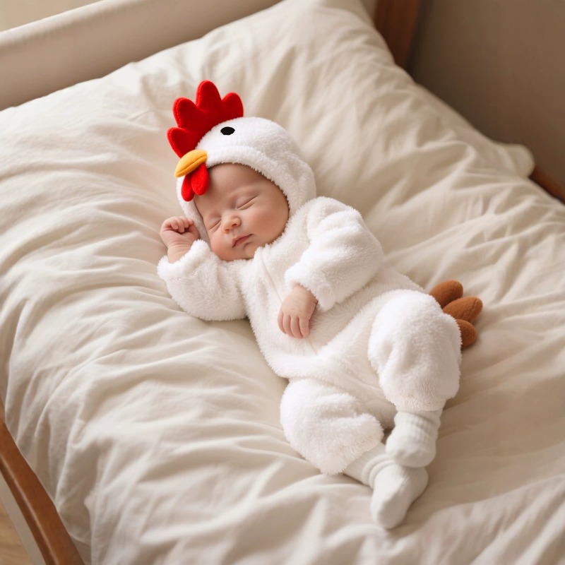 Cotton Baby Onesies Zipper - Biały kombinezon z kapturem dla noworodka,
